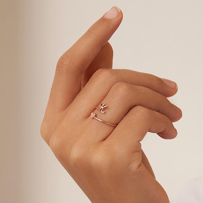 Personalized Ring with Customized Letters and Heart Exquisite Gift for Her