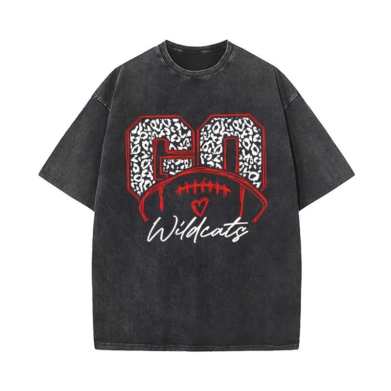 Personalized Washed T-shirt Go Football Leopard Print Custom Name Design Gift for Football Lovers