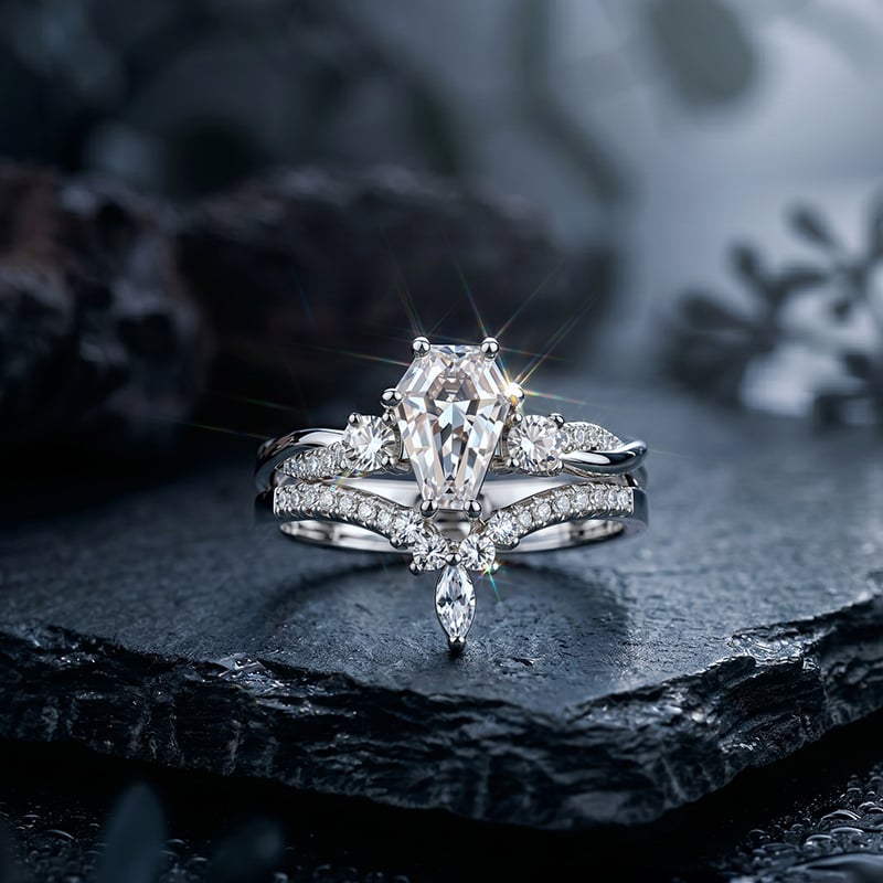 Gothic Coffin Cut Twisted Bridal Ring Set