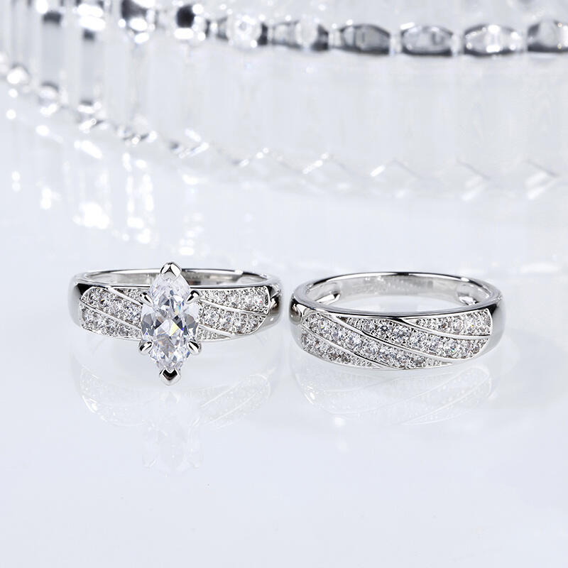 Jeulia Marquise Cut Sterling Silver Ring Set