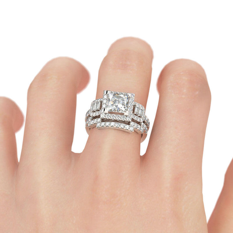 Jeulia Halo Princess Cut Sterling Silver Ring Set