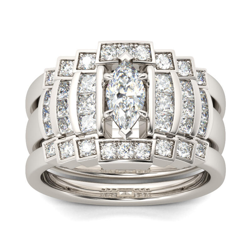 Jeulia 3PC Marquise Cut Sterling Silver Ring Set