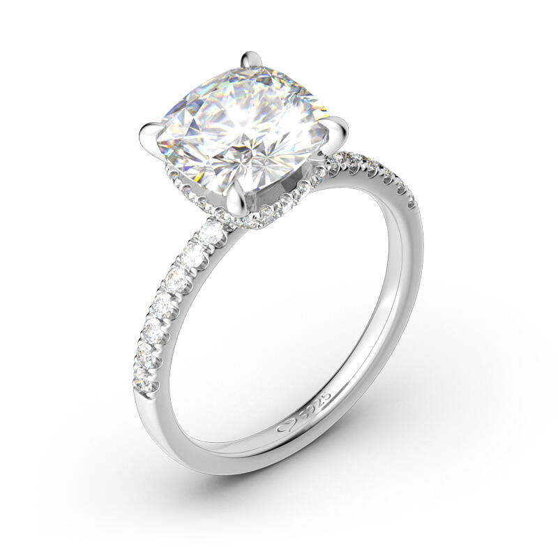 Jeulia Classic Cushion Cut Sterling Silver Ring
