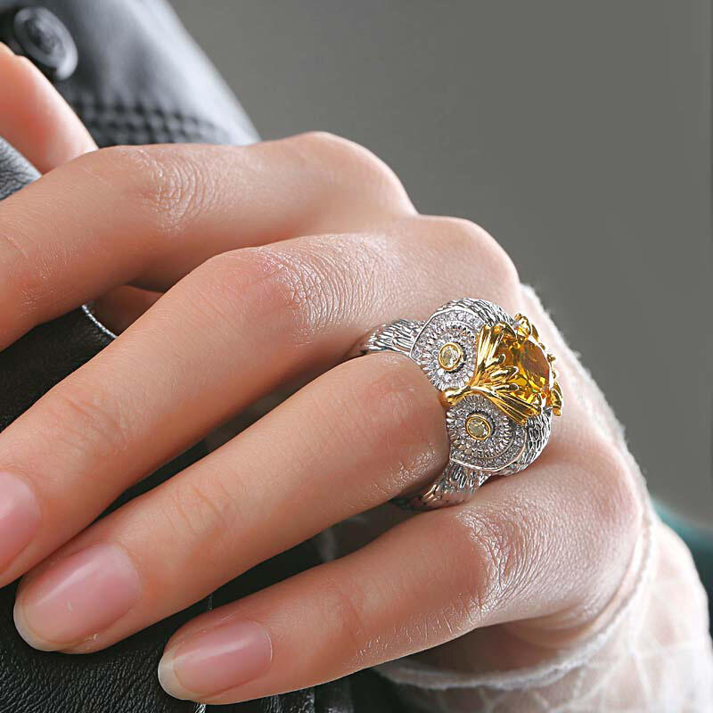 Jeulia Anillo De Búho Con Pluma De Talla De Redonda En Plata De Ley