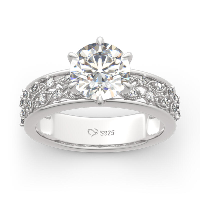 Jeulia Vintage Leaf Round Cut Sterling Silver Ring