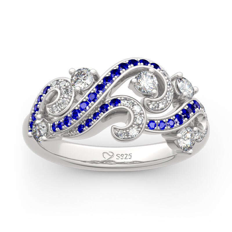 Jeulia "Life Reminder" Ocean Waves Design Sterling Silver Ring