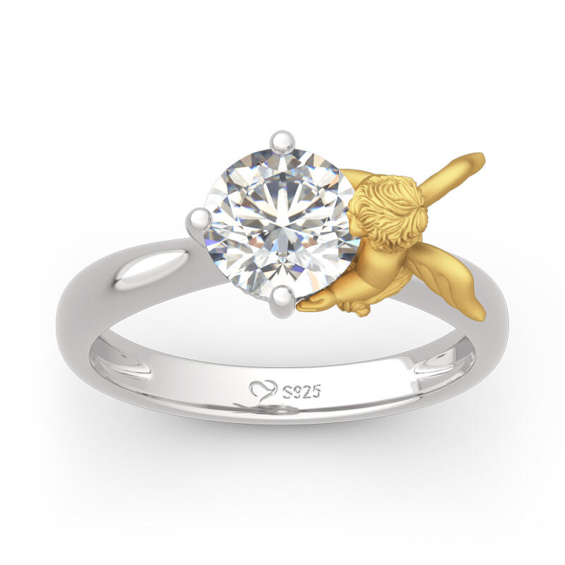 Jeulia anillo de compromiso de ángel con alas lindas de plata corte redondo