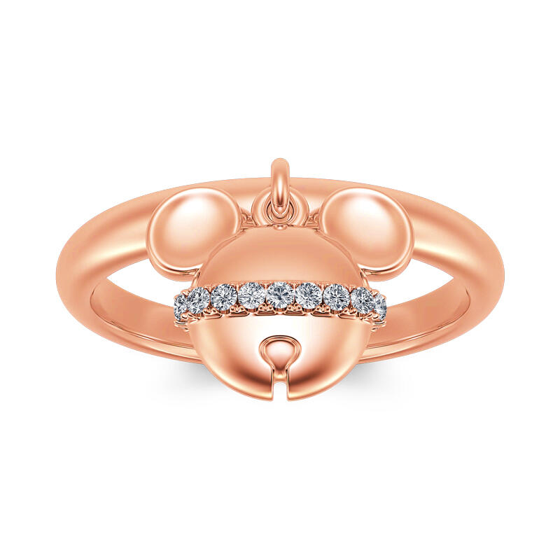 Jeulia Cartoon Mouse Rose Gold Tone Sterling Silver Dangle Ring