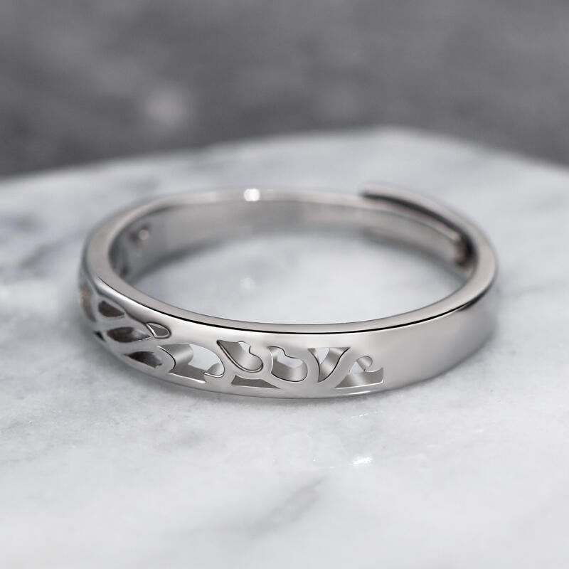 Jeulia "Endless Love" Vine Flower Design Adjustable Sterling Silver Men's Band