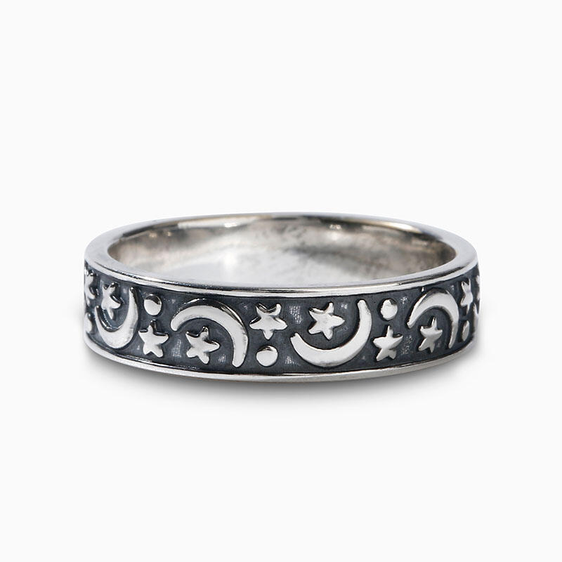 Jeulia Anillo con forma de estrella y luna de de plata de ley