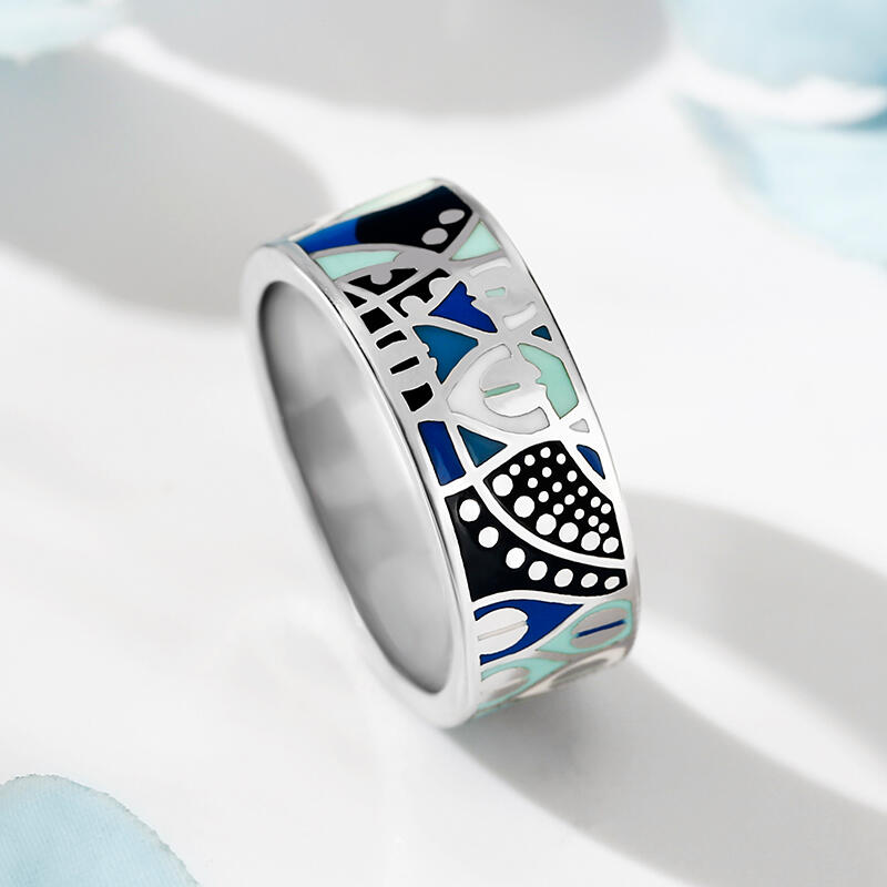 Jeulia Bague Alliance pour femmes "Tout à fait Village" Émail Argent Sterling