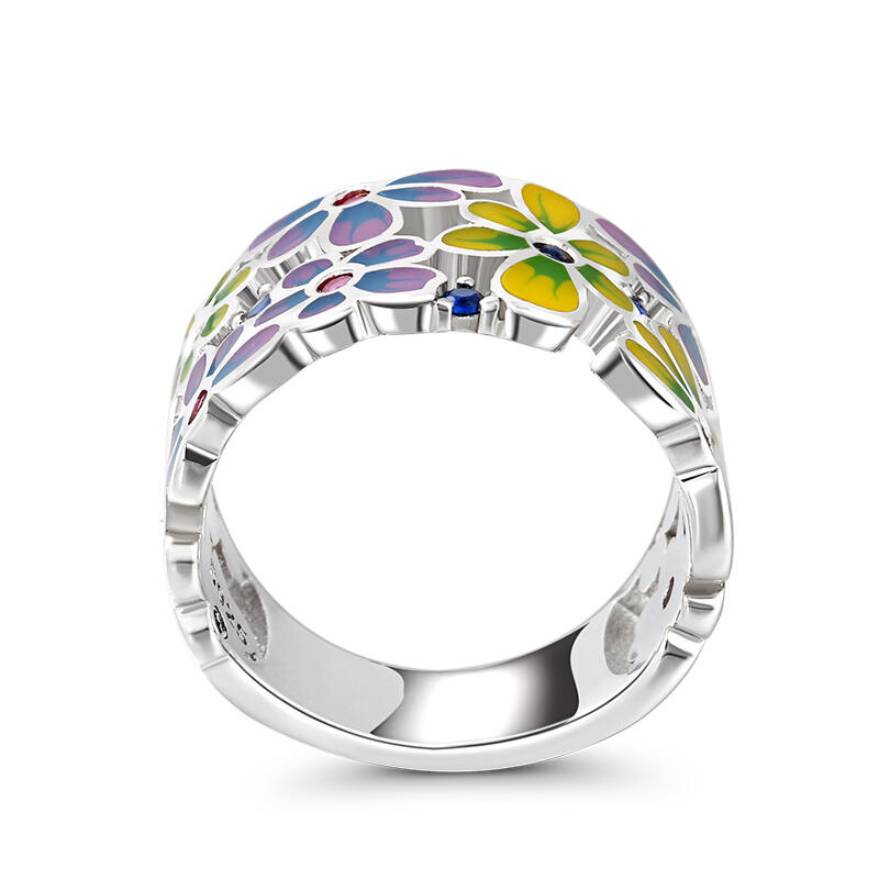 Jeulia Anillos de mujer de plata de ley con esmalte multicolor
