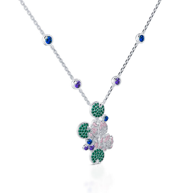 Jeulia "En fridfull trädgård" Vattenliljorna inspirerade sterling silver halsband