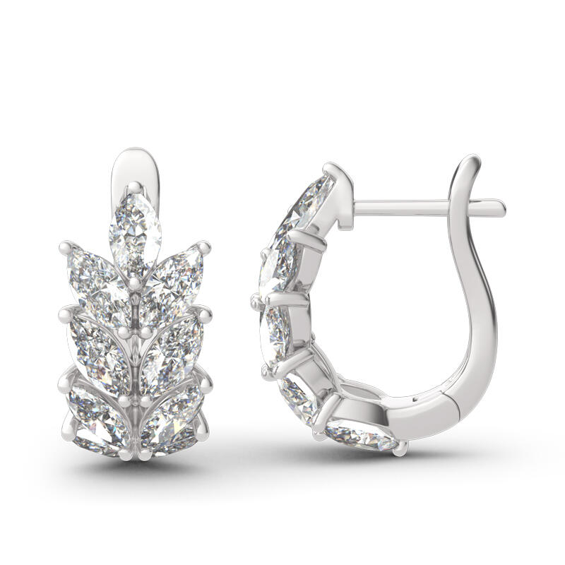 Jeulia Leaf Design Marquise Cut Sterling Silver Hoop Earrings