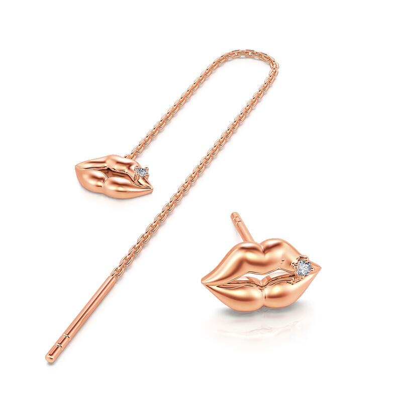 Jeulia "Kiss Me" Lips Rose Gold Tone Sterling Silver Mismatched Earrings