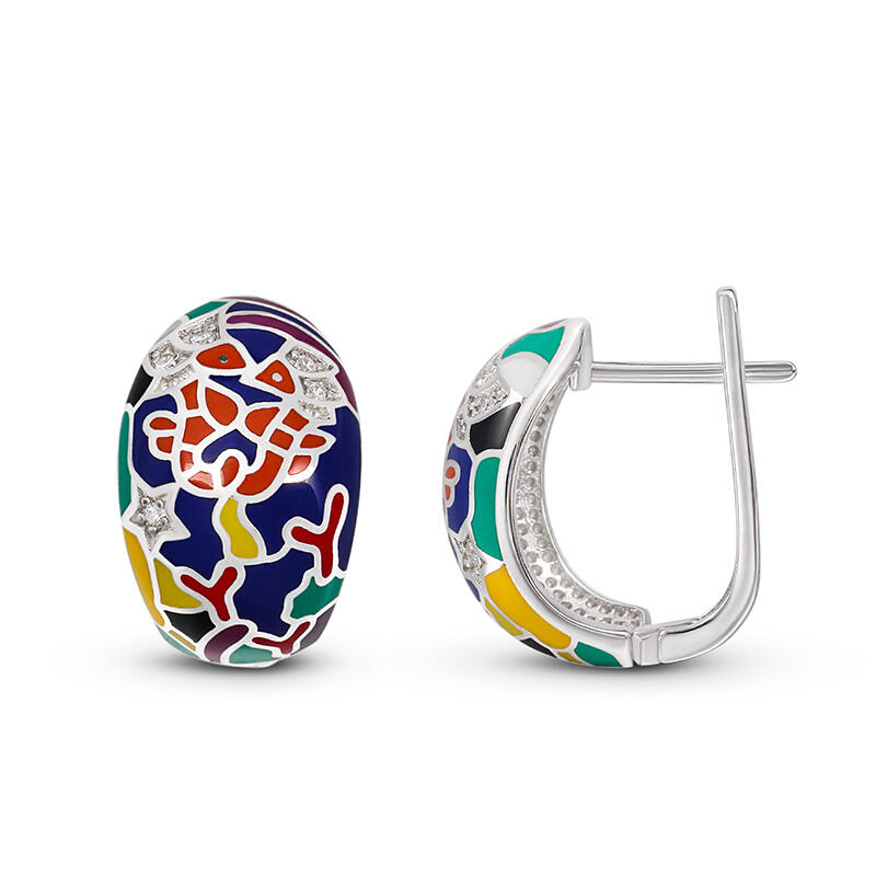 Jeulia Brincos de argola em prata de lei com esmalte multicolorido