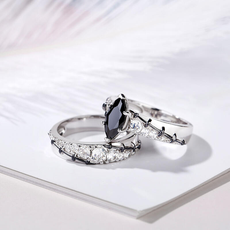 Jeulia Diagonal Marquise Cut Sterling Silver Ring Set