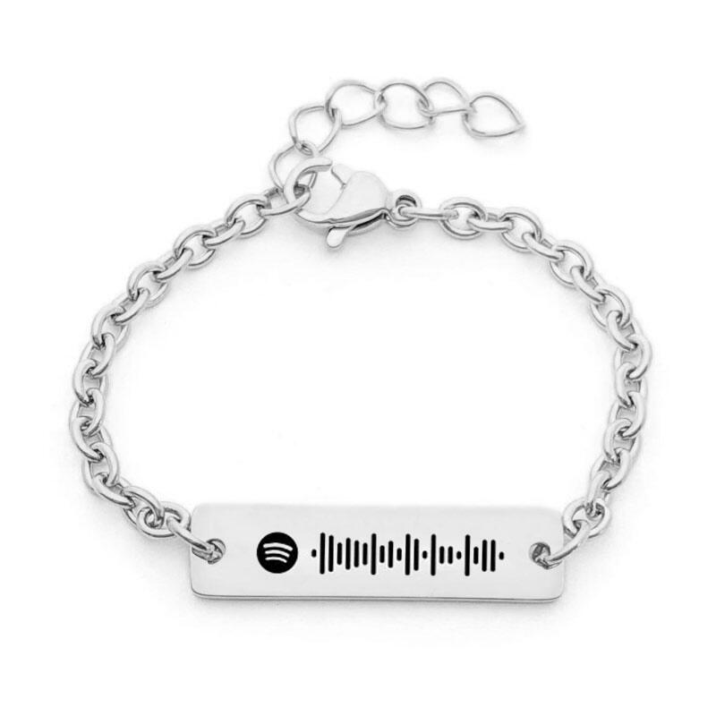 Jeulia Pulsera de acero inoxidable con código inicial de spotify escaneable