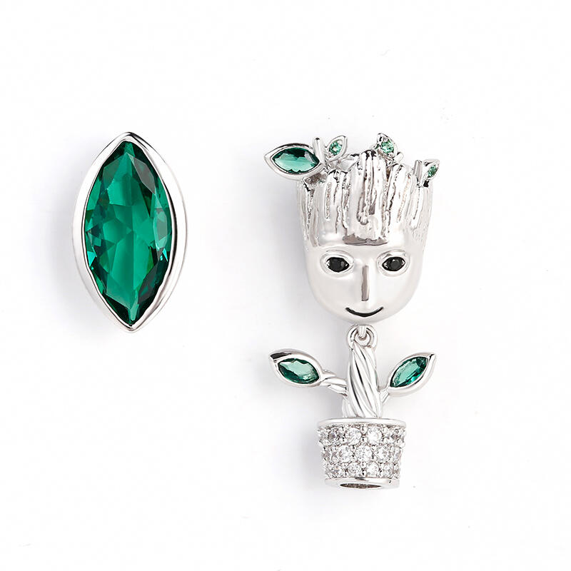 Jeulia Cartoon Tree Man Asymmetric Sterling Silver Earrings