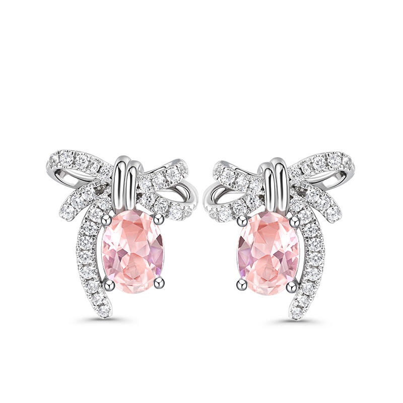 Jeulia Bowknot Synthetic Morganite Sterling Silver Earrings