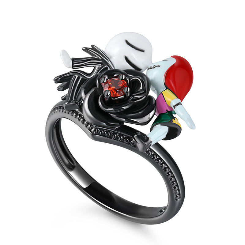 Jeulia "Magical Love" Skull Couple Enamel Sterling Silver Ring