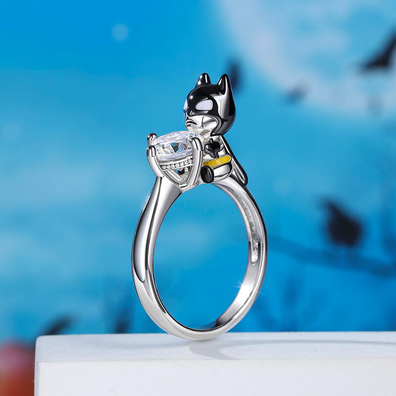 Jeulia Hug Me "Dark Knight" Batman Rundslipad Sterling Silver Ring