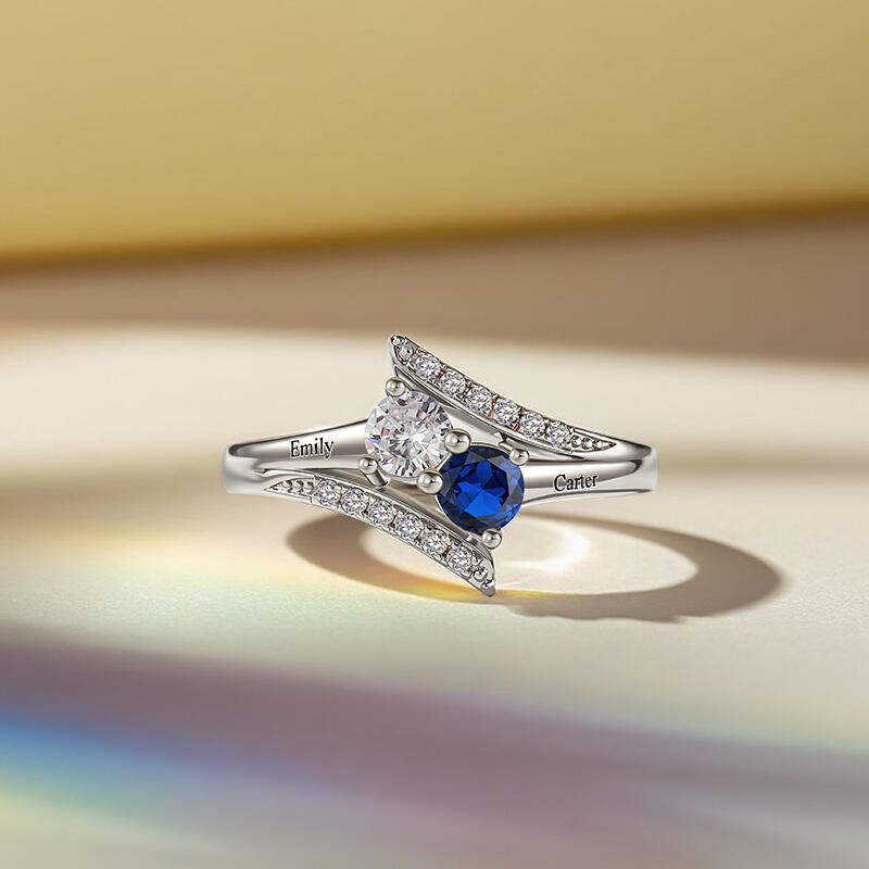 Jeulia Custom Bypass Two Stone Name Ring