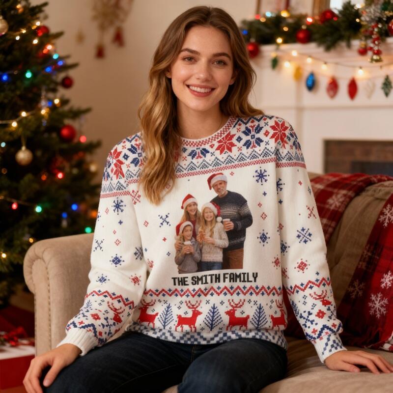 Personalized Ugly Sweater Unisex Custom Photo Winter Season Scene Design Perfect Christmas Gift for Family