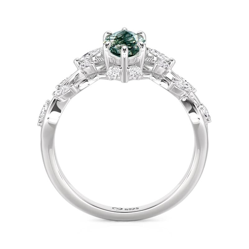 Jeulia Twist Marquise Cut Moss Agate Engagement Ring