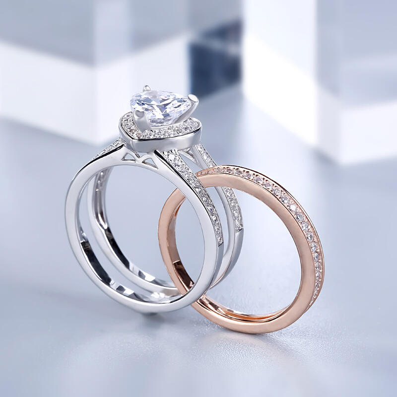Jeulia Halo Heart Cut Interchangeable Sterling Silver Ring Set