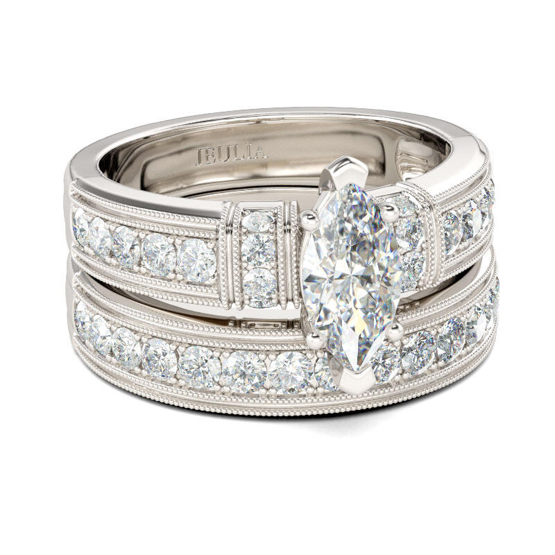 Jeulia Art Deco Milgrain Marquise Cut Sterling Silver Ring Set
