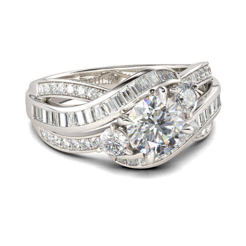 Jeulia Intertwined Three Stone Round Cut Sterling Silver Ring