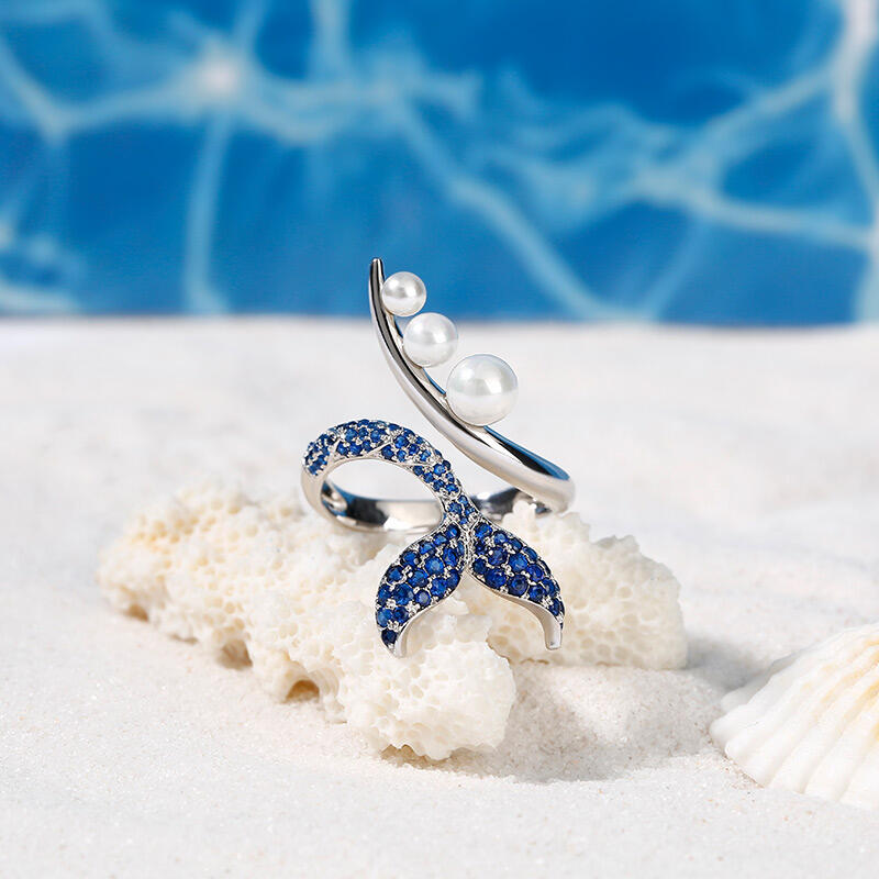 Jeulia "Dancing by the Moonlight" Mermaid Tail Faux Pearl Sterling Silver Ring