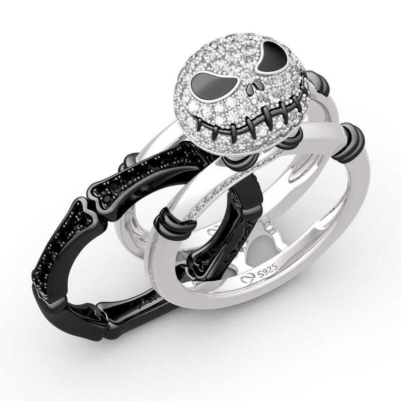 Jeulia Conjunto de anillos de calavera para boda intercambiables de plata esterlina con nudo