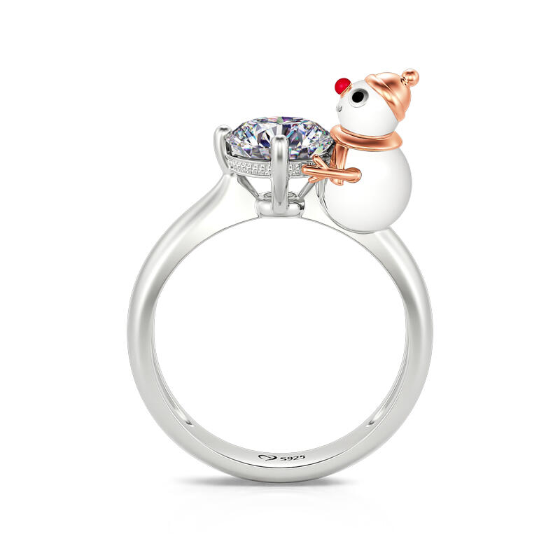 Jeulia Hug Me Anillo del muñeco de nieve de plata de ley con corte redondo