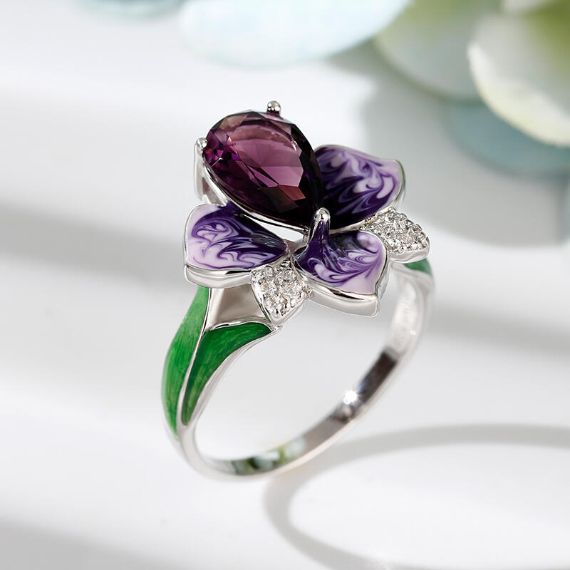 Jeulia "Blooming Flower" Enamel Sterling Silver Ring