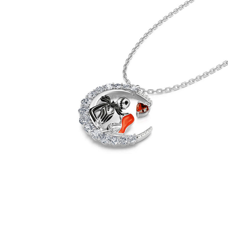 Jeulia Collar del amor eterno de la pareja de calaveras con corte de corazón de plata de ley