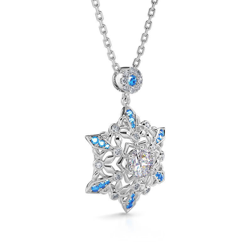 Jeulia "Snow Princess" Snowflake Round Cut Sterling Silver Necklace