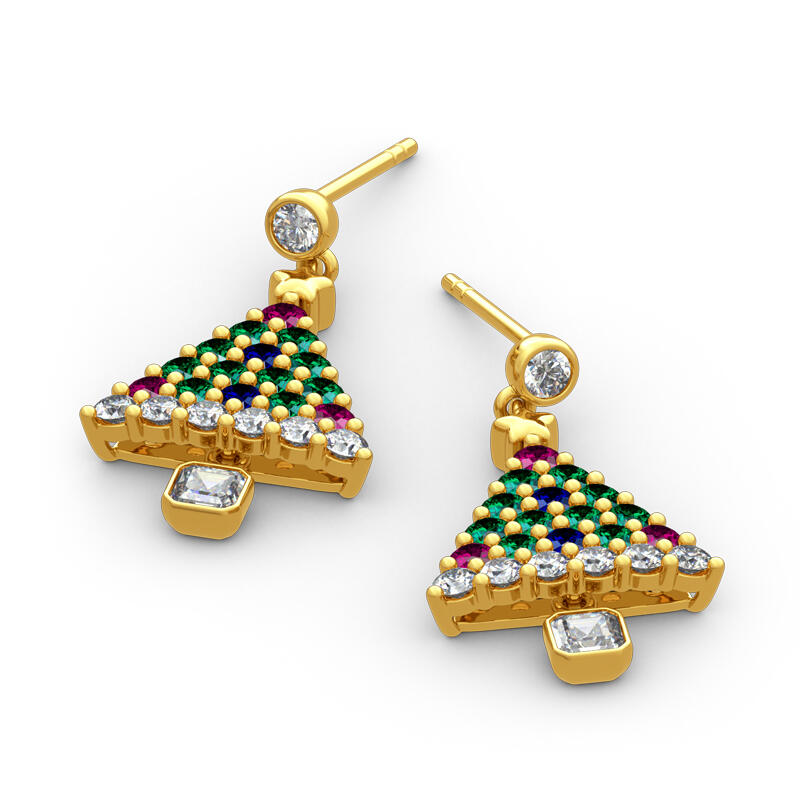 Jeulia "Christmas Tree" Round Cut Sterling Silver Earrings