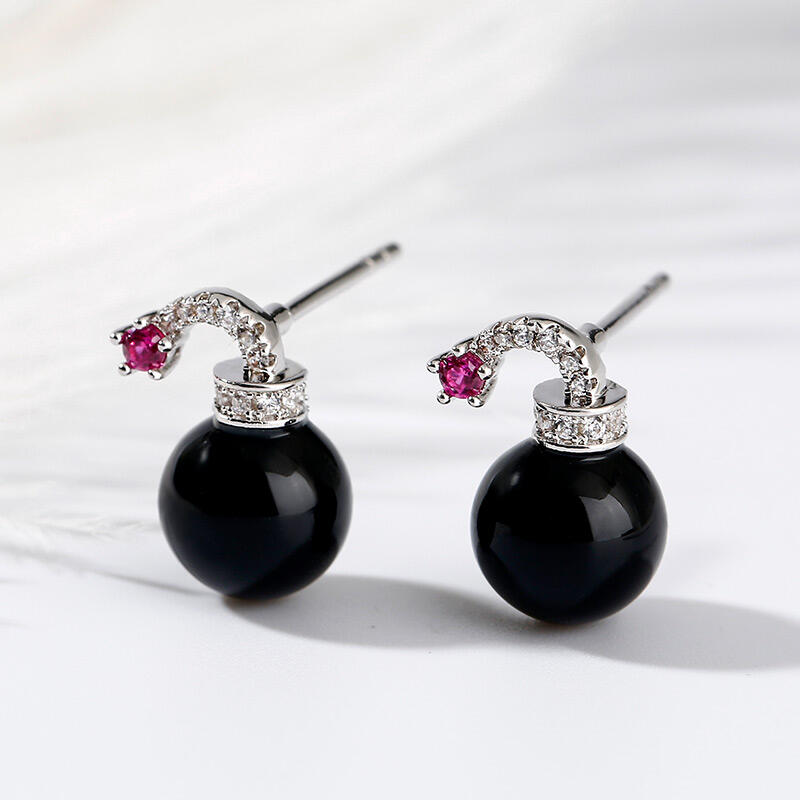 Jeulia Bomb Design Cultured Black Pearl Sterling Silver Earrings