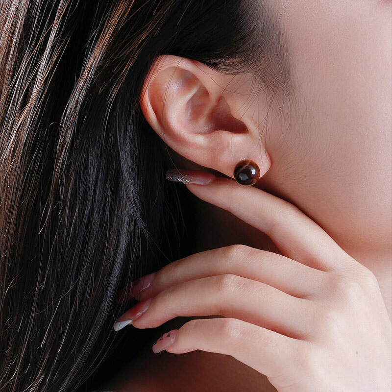 Jeulia "Burst of Courage" Round Natural Tiger's Eye Stud Earrings
