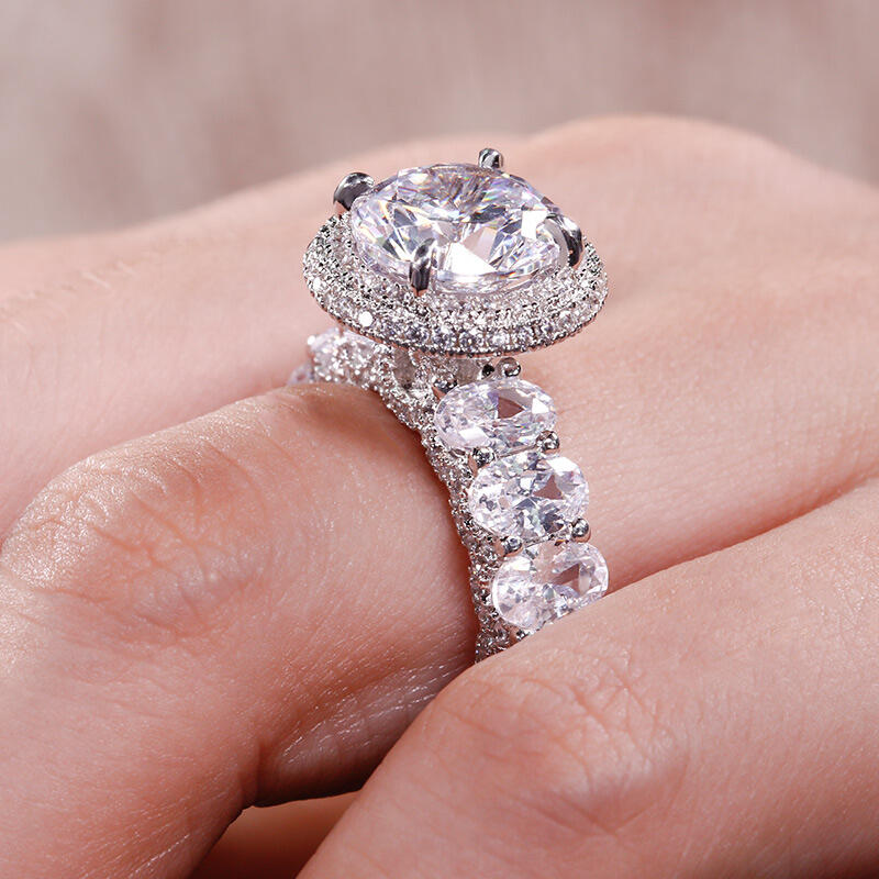 Jeulia Double Halo Round Cut Sterling Silver Ring