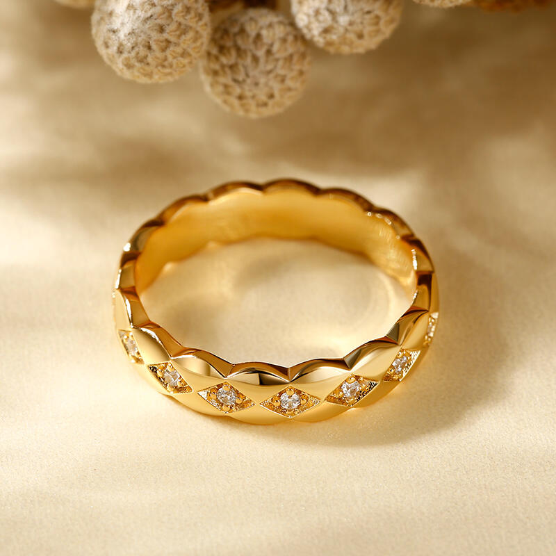 Jeulia Anillo dorado para mujer con diseño geométrico de plata de ley