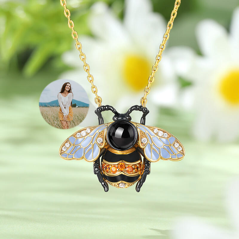 Jeulia Collar de Abeja Plata de Ley con Proyección de Foto Personalizada
