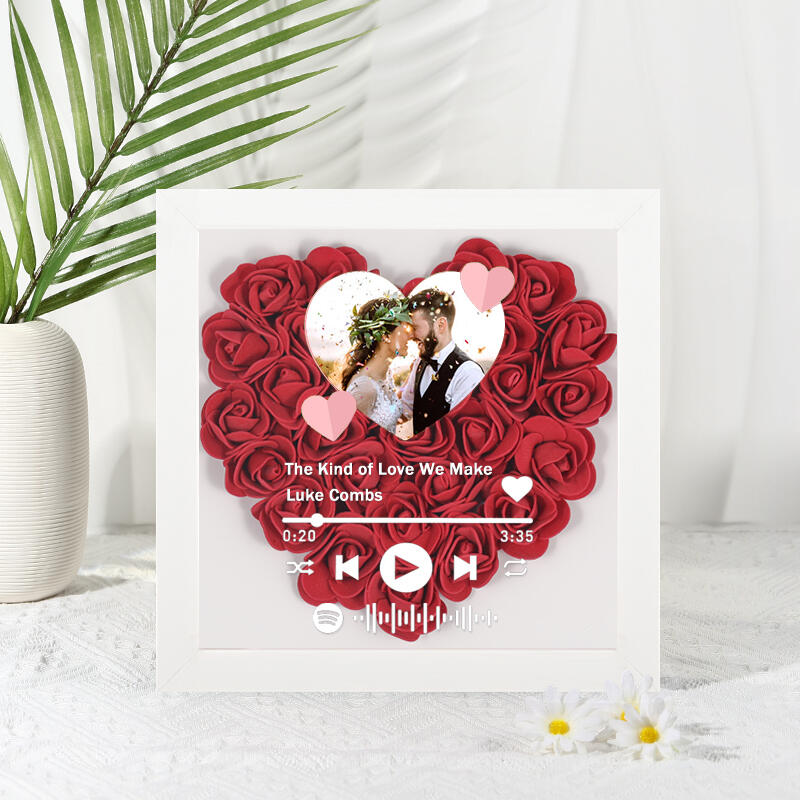Music Note Flower Shadow Box Custom Rose Flower Shadow Box With Personalized Spotify Code And Photo ...