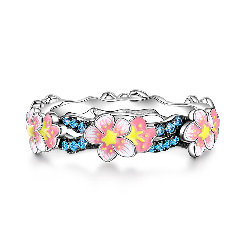 Jeulia Flower Enamel Sterling Silver Ring