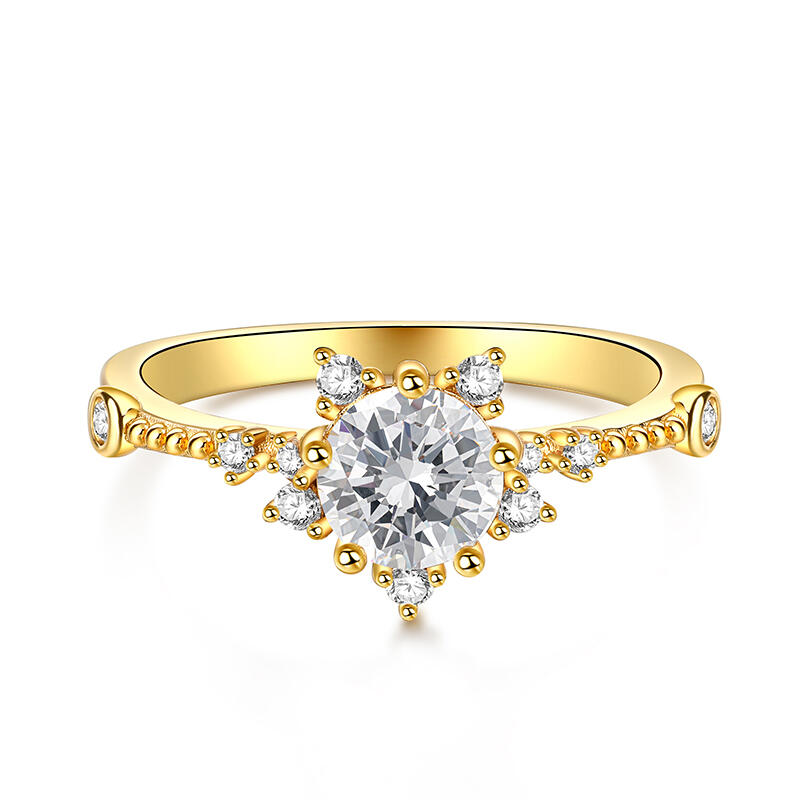 Jeulia Flower Ring Design Sterling Silver Round Cut