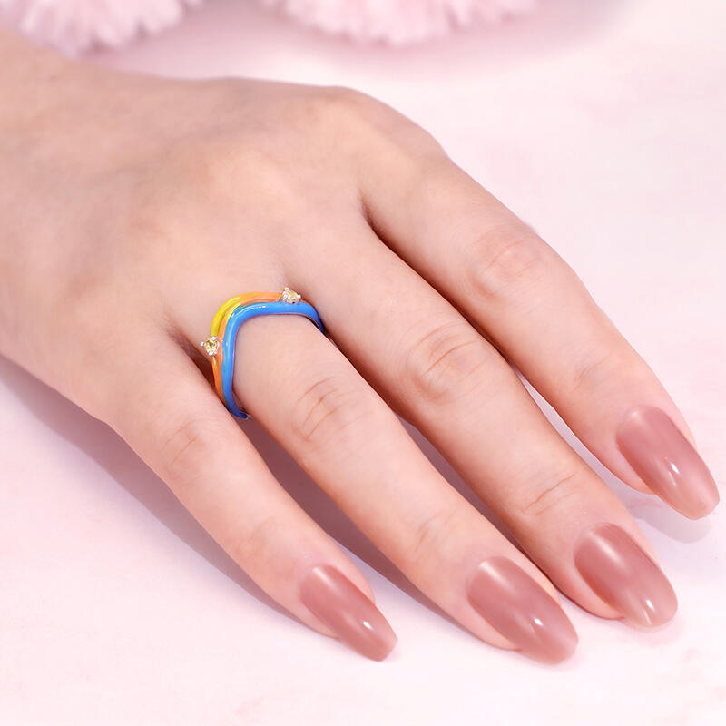 Jeulia Anillo de Plata Esterlina con Esmalte Azul y Naranja