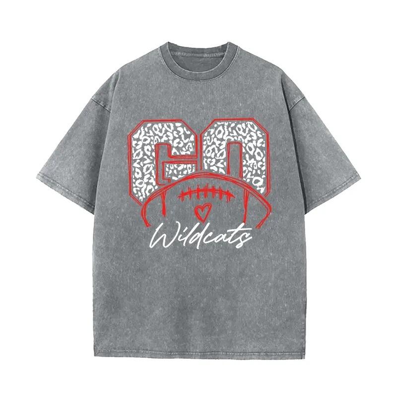 Personalized Washed T-shirt Go Football Leopard Print Custom Name Design Gift for Football Lovers