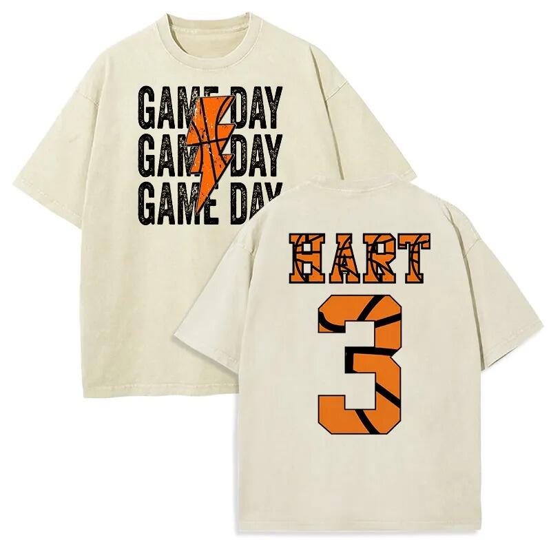 Personalized Washed T-shirt Game Day Custom Basketball Elements Font Design Gift for Sports Lovers